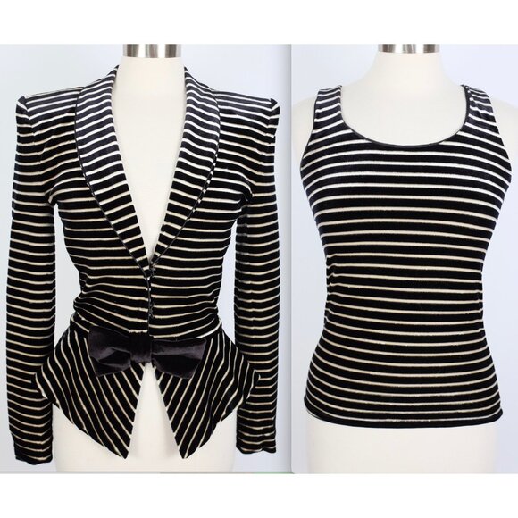 Giorgio Armani Black Label jacket US 6 vest set velvet striped black bow $7800